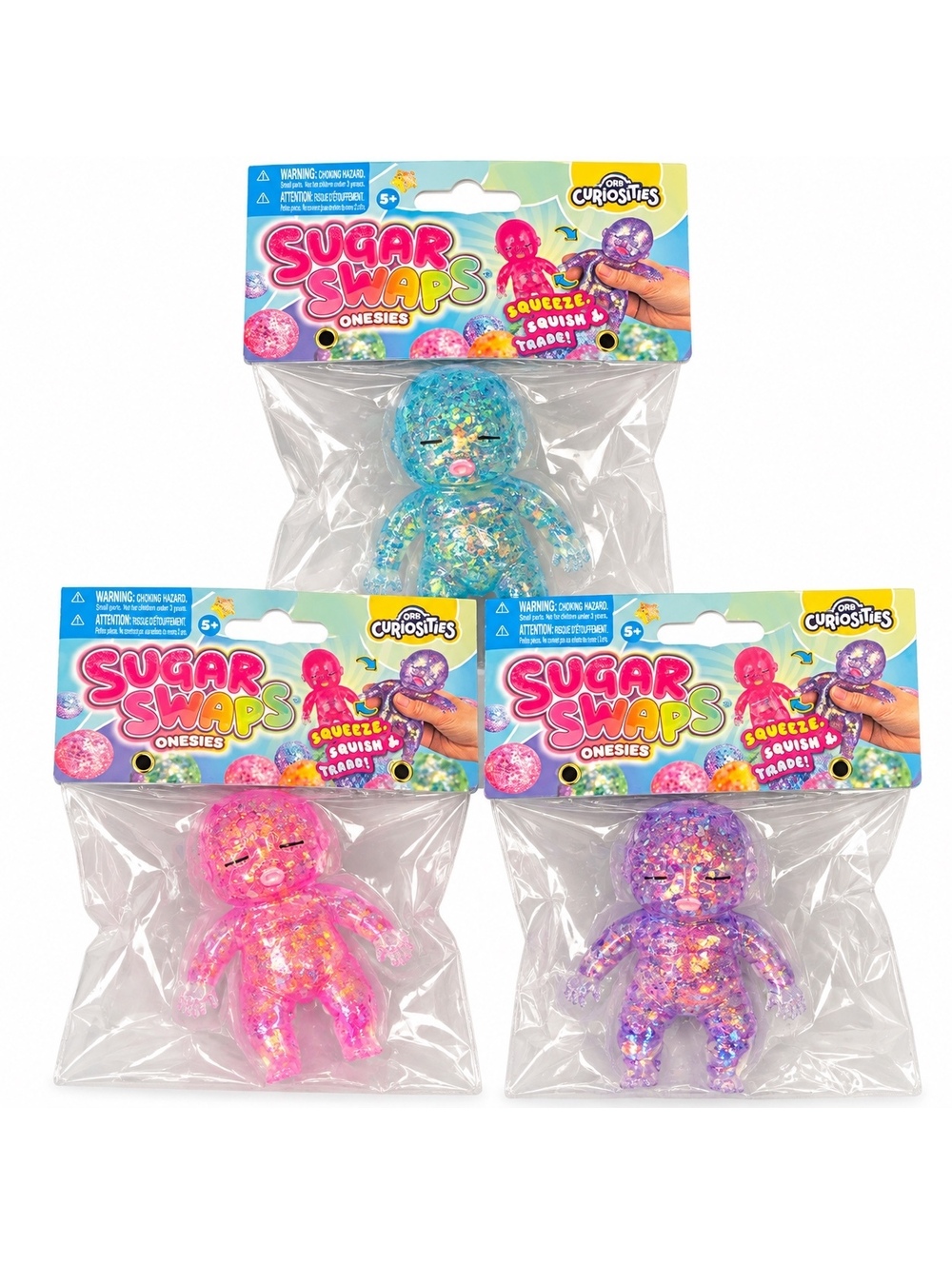 ORB Curiosities Sugar Swaps Onesies Squishy Figures 3-Piece Set NEW